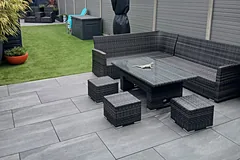 Porcelain patio with garden furniture